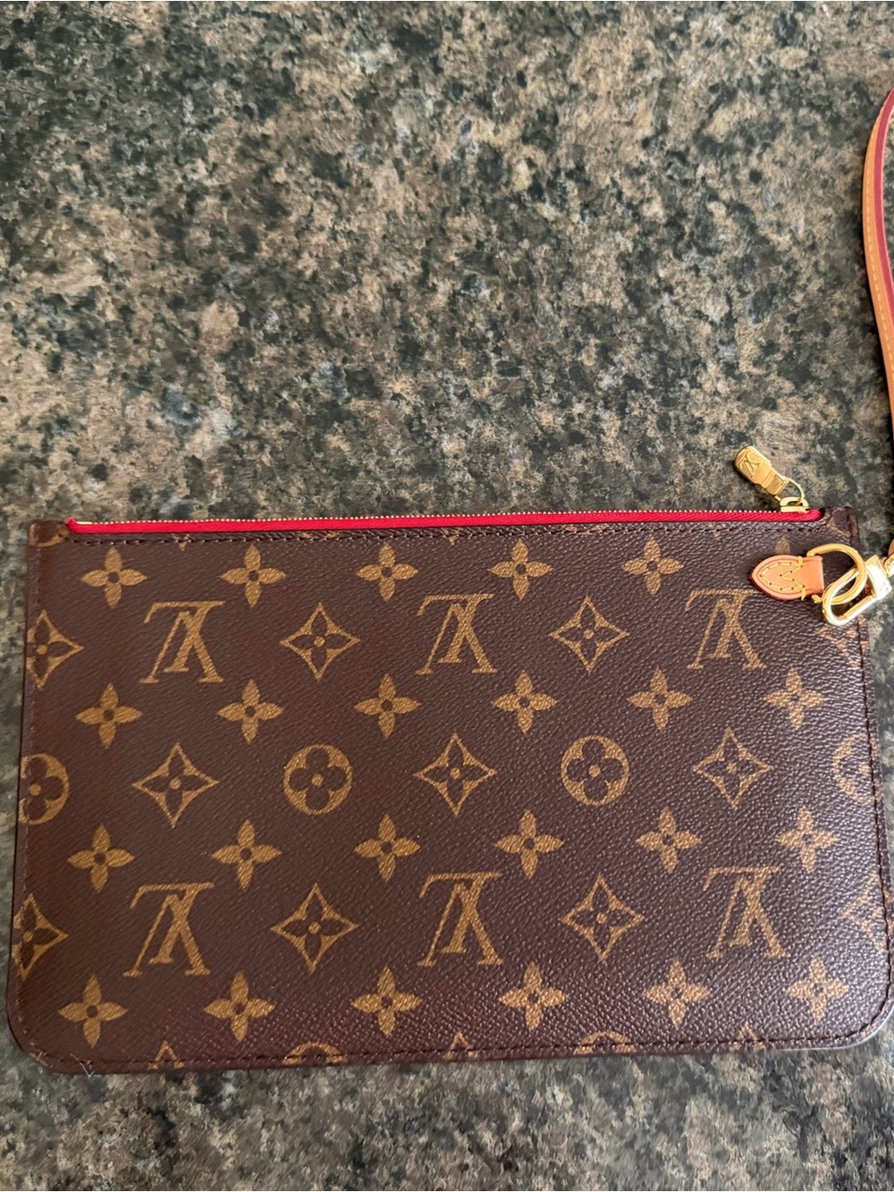 Louis Vuitton Brown Monogram Wristlet with Red Trim